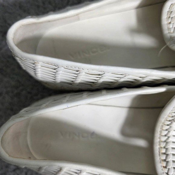 VINCE Woven Leather Platform Sneakers Slip On Stafford White‎ US 9.5 EUR 38.5
